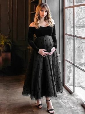 Cozymomstyle Pregnant Women's Dress Maternity Long Sleeve V-neck Gown For Photograph Shoot
