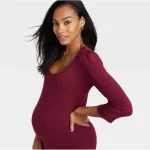 Cozymomstyle 3/4 Sleeve Ribbed Jersey Maternity Dress Wine Red