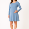 Cozymomstyle Blue Silk-Modal Long Sleeve Shift Dress – Travel, Office