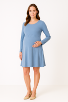 Cozymomstyle Blue Silk-Modal Long Sleeve Shift Dress – Travel, Office