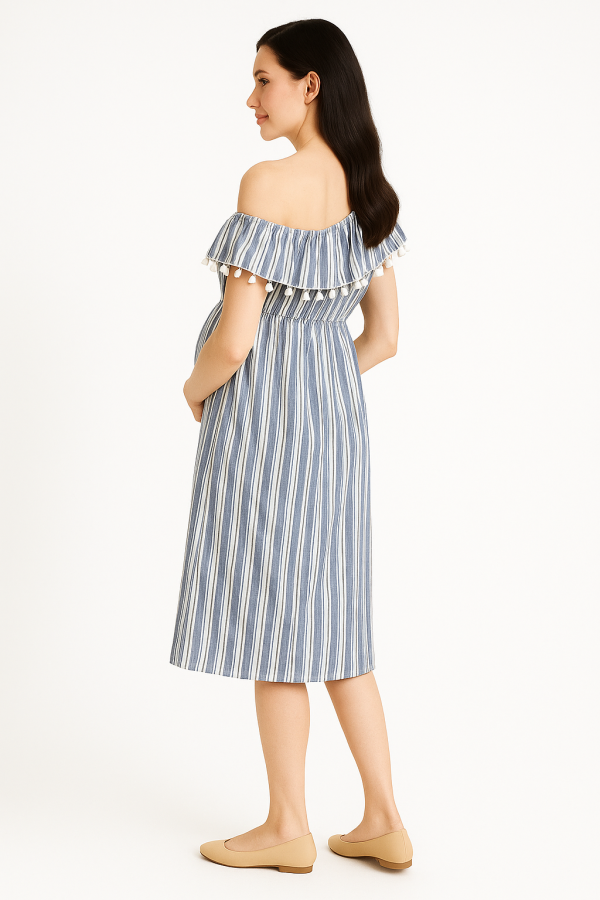 Cozymomstyle Maternity Blue and White Striped Asymmetrical Dress
