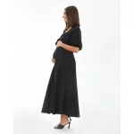 Cozymomstyle Maternity Camille Dress – Black Knot Front Empire Waist Midi