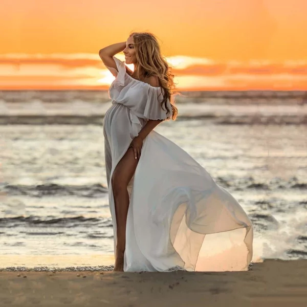 Cozymomstyle Pregnant Women Long Dress Maternity Chiffon Elegant Gown