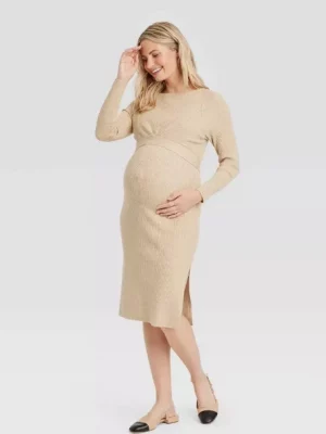 Cozymomstyle Long Sleeve Mini Maternity Wrap Sweater Dress