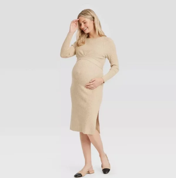Cozymomstyle Long Sleeve Mini Maternity Wrap Sweater Dress