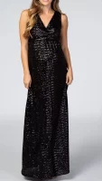 Cozymomstyle Women’s Black Sequin V-Neck Sleeveless Maternity Evening Gown