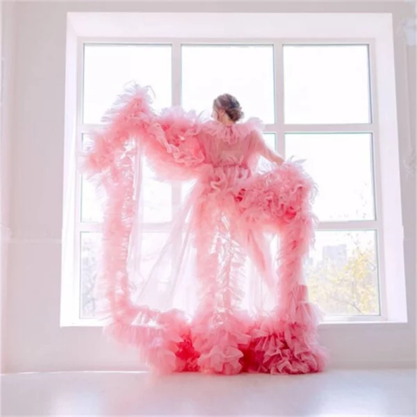 Cozymomstyle Bridal Tulle Ruffle Boudoir Pregnancy Photoshoot Robe Ruffle Maternity Dresses