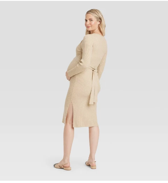 Cozymomstyle Long Sleeve Mini Maternity Wrap Sweater Dress