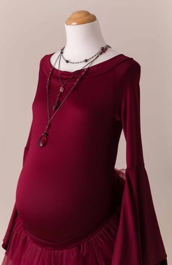 Cozymomstyle 2 piece red maternity dress photography bodysuit and skirt