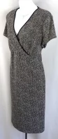 Cozymomstyle black geo maternity wrap dress with short sleeves empire style suitable for office
