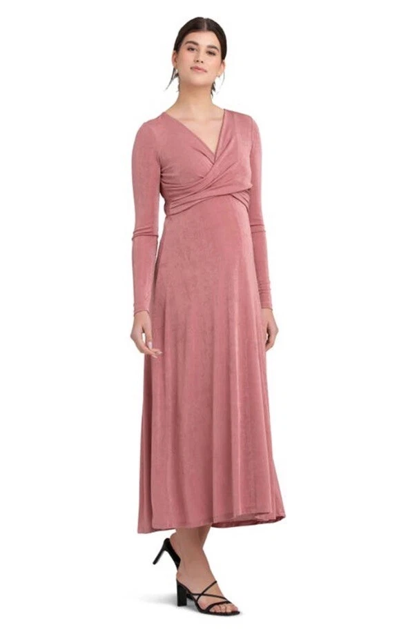 Cozymomstyle Dress Large Rough V Neck Long Sleeves Maternity Nursing Maxi Long Sleeves