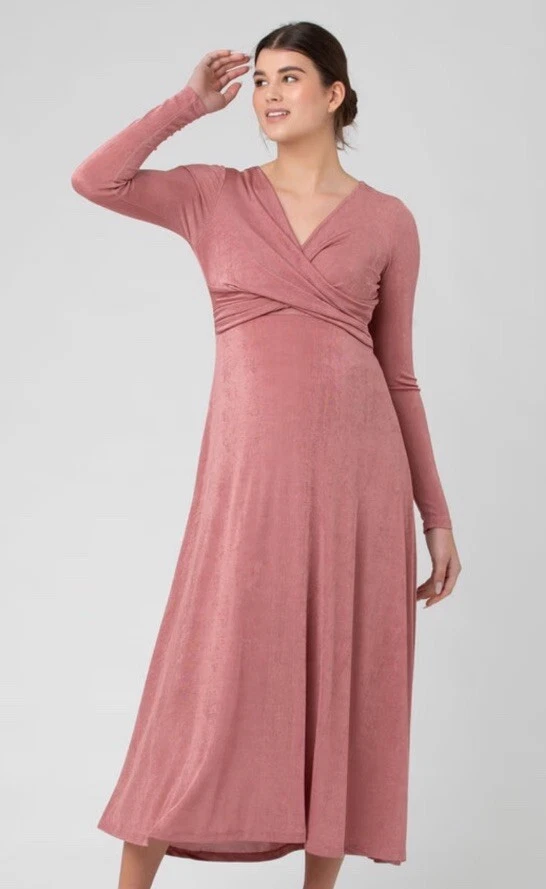 Cozymomstyle Dress Large Rough V Neck Long Sleeves Maternity Nursing Maxi Long Sleeves