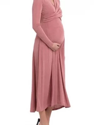Cozymomstyle Dress Large Rough V Neck Long Sleeves Maternity Nursing Maxi Long Sleeves