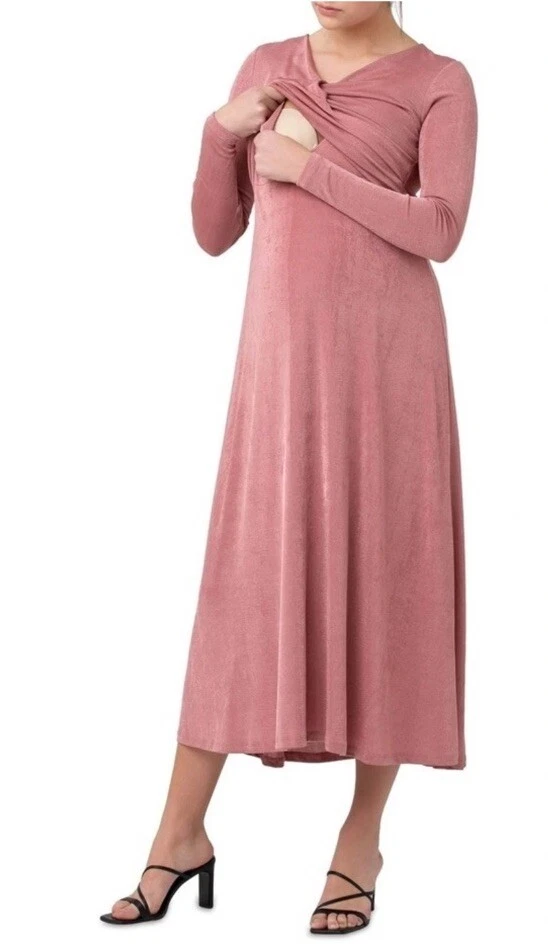 Cozymomstyle Dress Large Rough V Neck Long Sleeves Maternity Nursing Maxi Long Sleeves