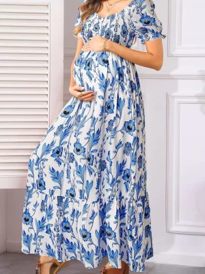 Cozymomstyle Maternity Dress Baby Shower - Photoshoot Pregnancy Summer Floral Maxi
