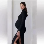 Cozymomstyle The Monica Black Long Sleeve Maternity Side Slit Maxi Dress