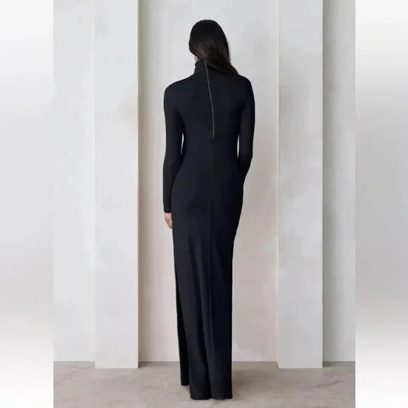 Cozymomstyle The Monica Black Long Sleeve Maternity Side Slit Maxi Dress