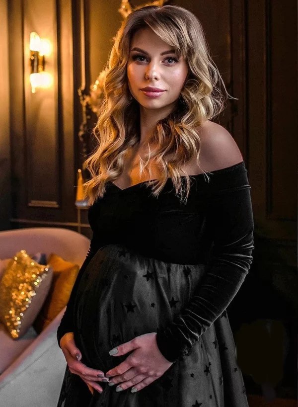 Cozymomstyle Pregnant Women's Dress Maternity Long Sleeve V-neck Gown For Photograph Shoot