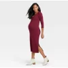Cozymomstyle 3/4 Sleeve Ribbed Jersey Maternity Dress Wine Red